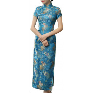 Women Chinese Traditional Chrysanthemum Long Cheongsam Qipao Dress