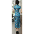Traditional Chinese Chrysanthemum Qipao Dress Long Blue Skirt