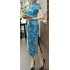 Traditional Chinese Chrysanthemum Qipao Dress Long Blue Skirt