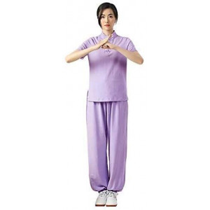 Tai Chi Clothing Martial Arts Uniforms Women's Tai Chi Clothing, Solid Color Short-Sleeved Summer Cotton Practice Clothes, Martial Arts Suits Training Tai Chi Uniform Clothing Chinese Kung Fu