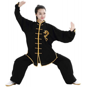 Black Tai Chi Uniform, Long Sleeve, Suitable for Tai Chi, Martial Arts, Outdoor Walking and Morning Exercises