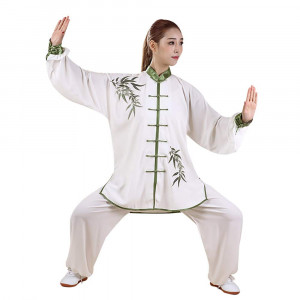 Unisex Chinese Traditional Tai Chi Uniform Cotton Silk Embroidered Adult Martial Art Kung Fu Training Clothing Set
