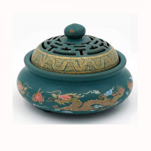 Chinese Classic Style Incense Holders, for Indoor Air Purification, Cloisonne Enamel Ceramic Incense Burner, Home Decoration, Ornament, Aromatherapy, Meditation, Relaxation,Green