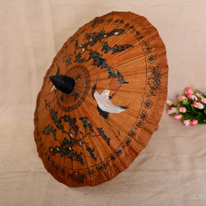 Handmade Oil-paper Umbrella with Bamboo Handle and Crane Pattern for Sun and Rain Protection