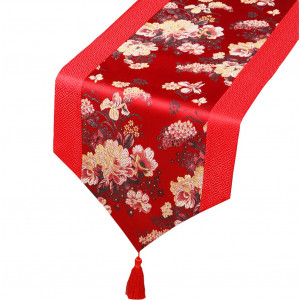 Traditional Chinese Classical Running Shoes Red Peony Silk Tablecloth