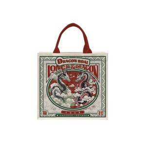  Twin Dragon Tote Bag - Red, Large Capacity, Thick Canvas   