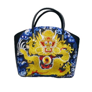  Vintage Dragon Embroidered Leather Handbag - Ethnic Chinese Qipao-inspired Bag