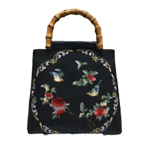 Ethnic Vintage Embroidered Bamboo Handle Handbag - Chinese Style Handcrafted Bag for Single-shoulder and Crossbody Wear   
