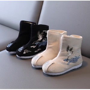 Children's Traditional Embroidered Cloth Shoes - Boys' and Girls' Short Boots