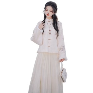National style retro embroidered top, vest, pleated half skirt, daily Hanfu set