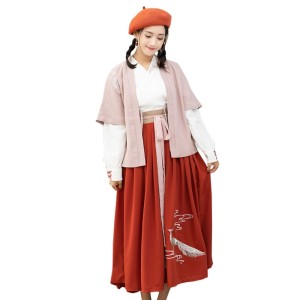Han Element Women's Hanfu Hanfu Mid Skirt Short Coat Three piece Set
