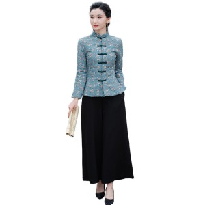 Chinese Ethnic Style Chinese Printed Button Thickened Cotton Coat Outer