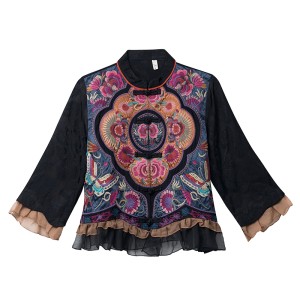 Chinese Ethnic Style Heavy Industry Embroidery Splicing Short Coat