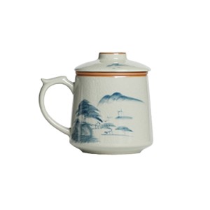 Hand-Painted Mountain Water Tea Cup Mug Ge Kiln Ice Crack Glaze Ceramic