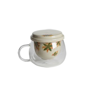 Hand-Painted Osmanthus Tea Water Separator Glass Cup with Vegetable Ash Ceramic Inner Lid