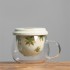 Hand-Painted Osmanthus Tea Water Separator Glass Cup with Vegetable Ash Ceramic Inner Lid