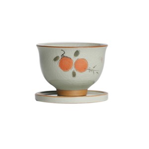 Hand-Painted Persimmon Tea Cup Ceramic Underglaze Color Ge Kiln Ice Crack Tea Bowl