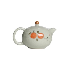 Hand-Painted Persimmon Ceramic Ice Crack Glaze Tea Pot