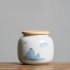 Hand-painted Landscape Small Tea Canister with Bamboo Lid Ceramic Infuser