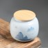 Hand-painted Landscape Small Tea Canister with Bamboo Lid Ceramic Infuser