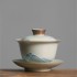 Hand-painted Relief Mountain Three Talent Lid Bowl Tea Set