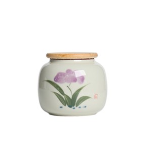 Hand-painted Iris Small Tea Canister with Sealed Jar