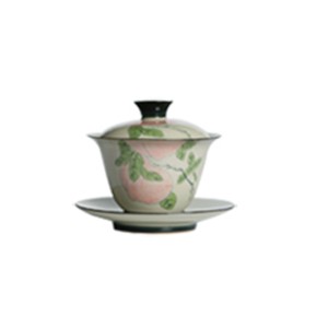 Peach Vegetable Ash Three Talent Lid Bowl Tea Cup