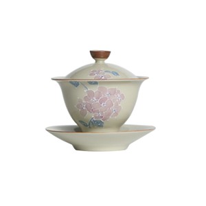 Hand-painted Hydrangea Vegetable Ash Three Talent Lid Bowl Tea Bowl