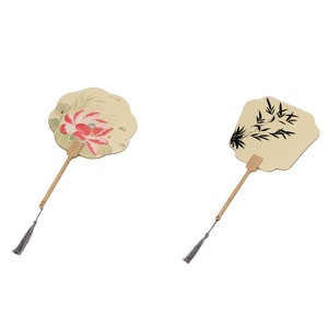 Hand-painted Lotus Bamboo Round Fan