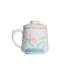 Hand-painted Lotus Flower Tea Cup with Tea-Water Separation