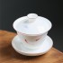 Hand-painted White Porcelain Fish Playing Three Talent Lid Bowl