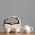 Hand-painted Rabbit Tea Set with One Pot, Two Cups, and Fabric Storage Bag