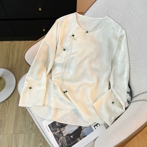 New Chinese-style Button-up Retro Loose Diagonal Collar Shirt-apricot