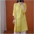 Retro Button Loops Slant Collar Mid-Length Cotton Linen Shirt for Women