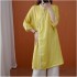 Retro Button Loops Slant Collar Mid-Length Cotton Linen Shirt for Women