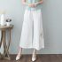 Embroidered Cotton Linen Retro Button Loops Linen Wide-Leg Pants