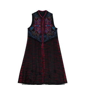 Ethnic style heavy industry satin embroidered vest dress