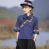 Chinese ethnic style retro button embroidered cotton and linen T-shirt top
