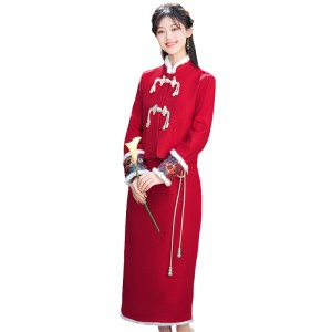 Chinese style thickened plush top and skirt set