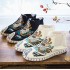 Men's Retro Cotton-Padded Shoes with Embroidered Chinese Style, Layered Sole Short Boots