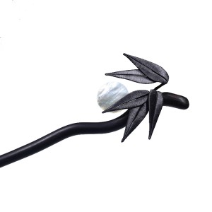 Intangible cultural heritage wrapped flower silk hairpin, ink bamboo leaf sandalwood hairpin