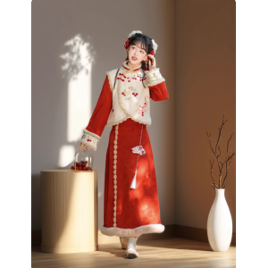 Hanfu New Chinese Style, Han-Element Improved Daily Qipao Dress Autumn-Winter Set