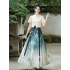 Improved Hanfu Mamian Skirt Set for Girls, Chinese-Style Short Sleeve Asymmetrical Frog Button Top