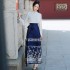 Chinese style Chinese style suit makeup flower woven gold pleated horse face skirt