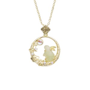 Zodiac Moon Gazing Rabbit Necklace, New Chinese-Style National Wind, Non-Fading and Versatile.