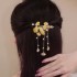 Ginkgo Leaf and Natural Shell Tassel Hair Clip, Traditional Chinese Costume Ancient Style Headwear