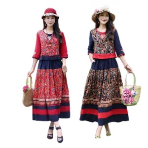 Spring Summer Vintage Chinese Style Tang Suit Half Skirt Set with Artistic Flair
