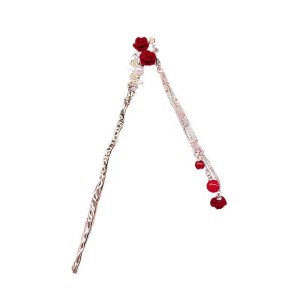 Classical Rose Flower Hair Accessory with Tassel Hairpin