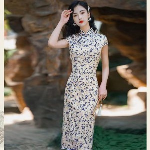 Summer High-end Silk Cheongsam Dress - Mid-length, Slim Fit, Retro Style, Perfect for Daily Wear