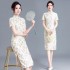 High-end Printed Mandarin Collar Cheongsam - Summer New Collection, Mid-length Short Sleeve Dress